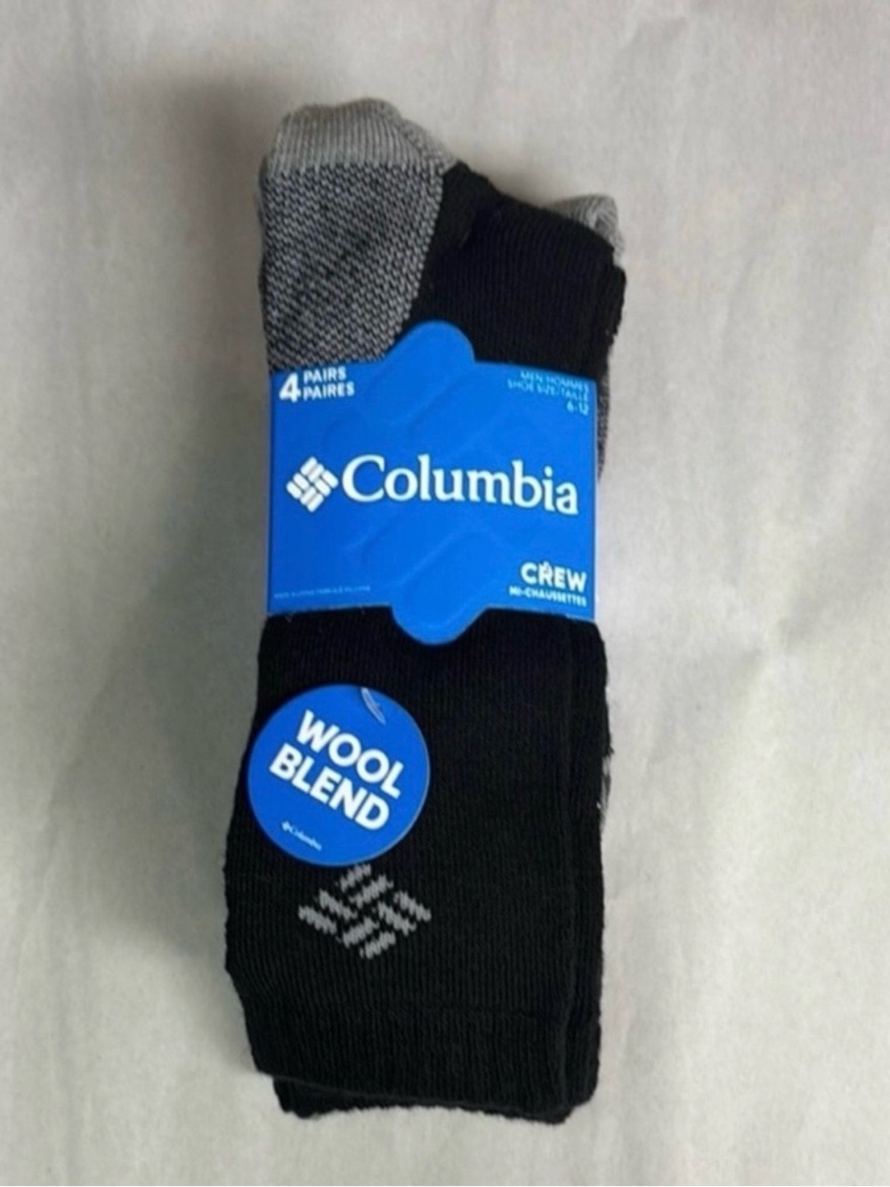 New Columbia Socks Men’s 4 Pair Black & Gray Wool Blend Crew Sock Casual Outdoor